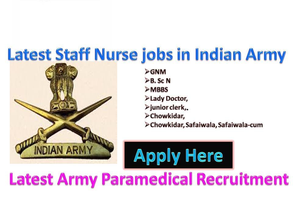 Army Nursing Jobs and Paramedical Recruitment for 10,10+2, GNM, B Sc N, MBBS 